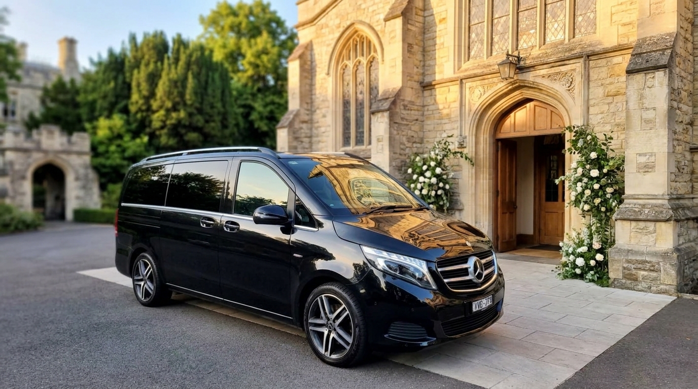 Luxury Wedding-Black Mercedes-V-Class at St Andrews Church Brighton